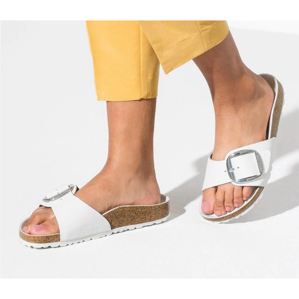 Birkenstock White Sandals with Silver Buckle